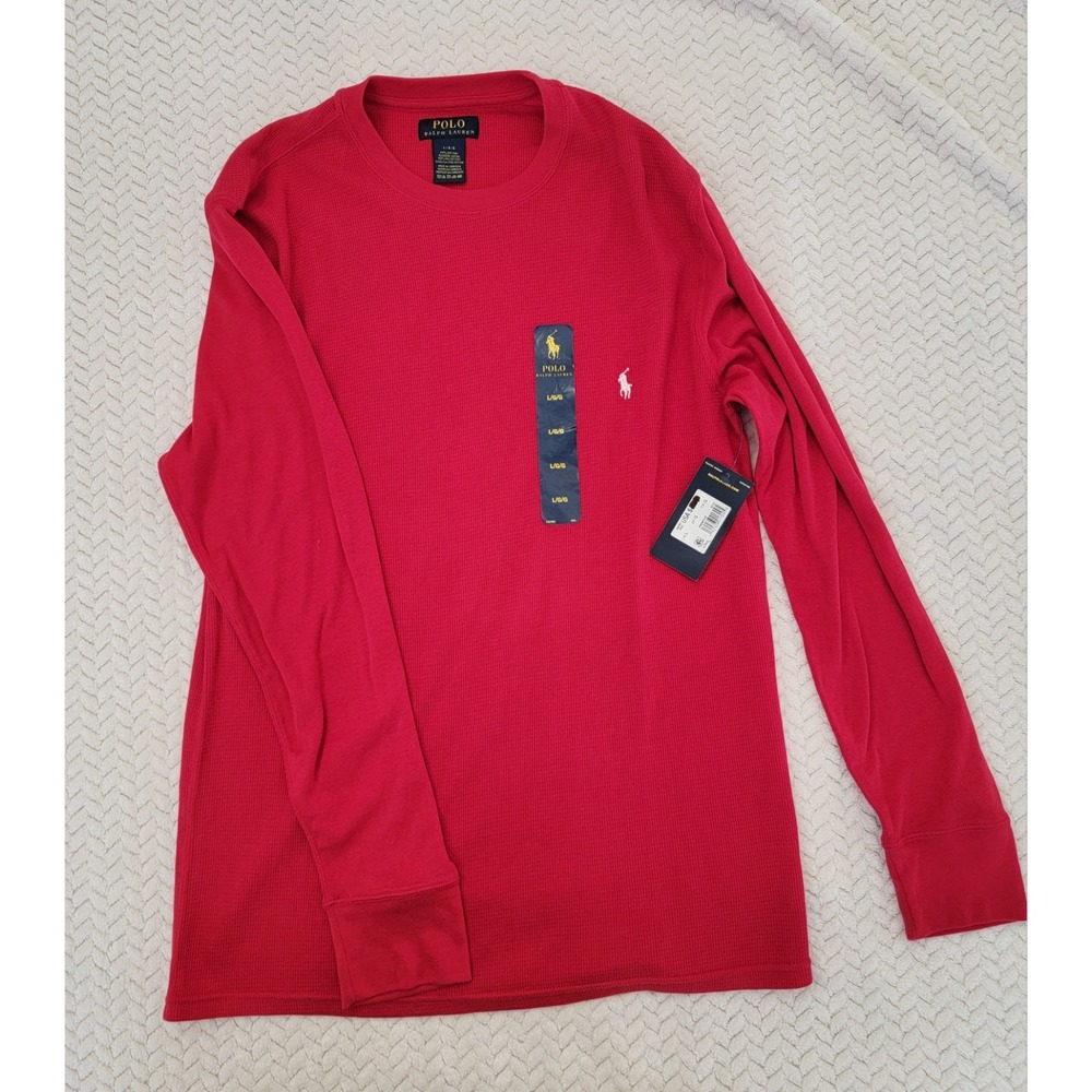 *NWT* Ralph Lauren Polo Country Henley Shirt Men's L Red Classic Fit 60% Cotton
